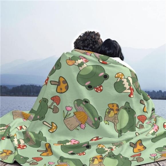 Cute Frog Blanket Gifts for Frog Lovers Soft Frog Mushroom Throw Blanket - Picture 6 of 8